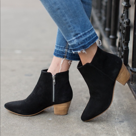 Black Distressed Suede Chic Low Heel Ankle Boot - Picture 2 of 8